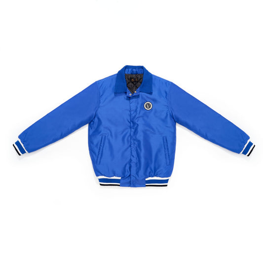 valbon-mayfair-Rubber-logo-bomber-jacket-in-blue