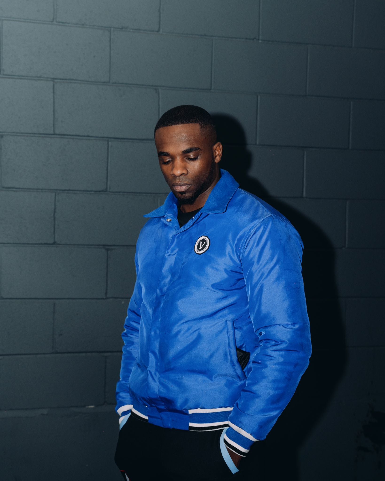 valbon-mayfair-Rubber-logo-bomber-jacket-in-blue